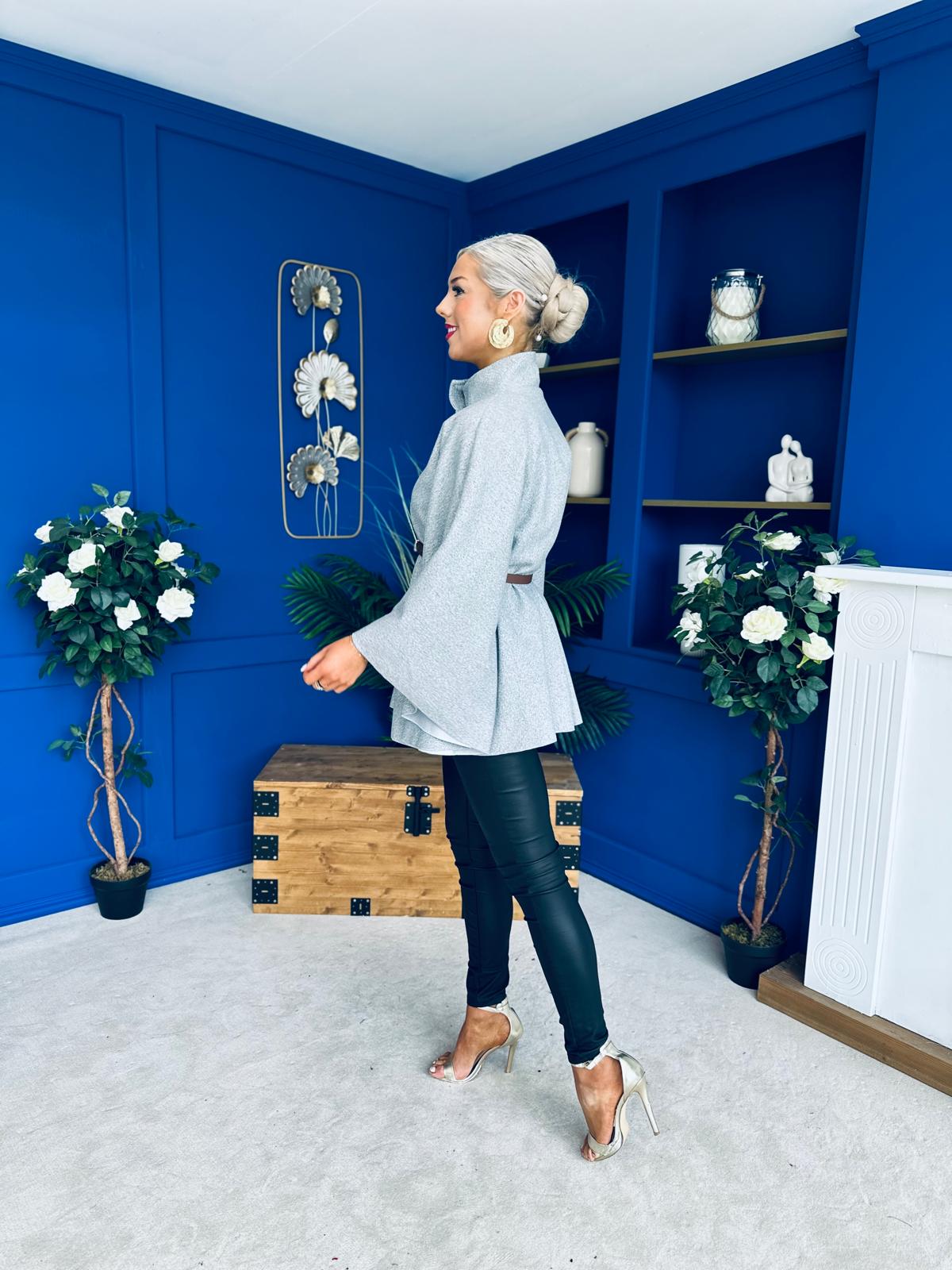 Justine Belted Cape Grey