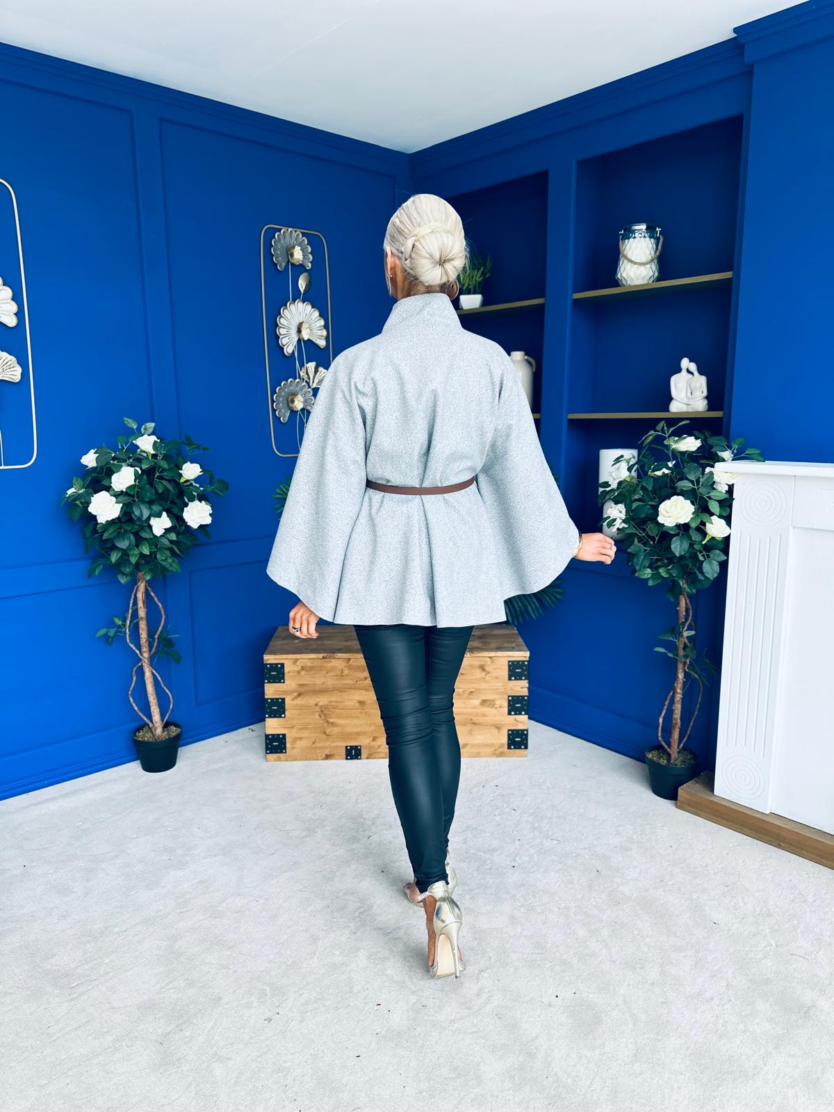 Justine Belted Cape Grey