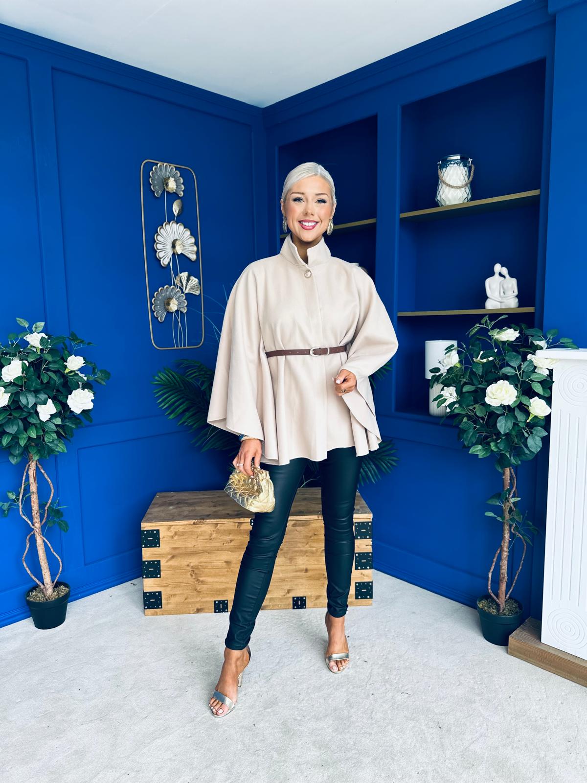Justine Belted Cape Beige