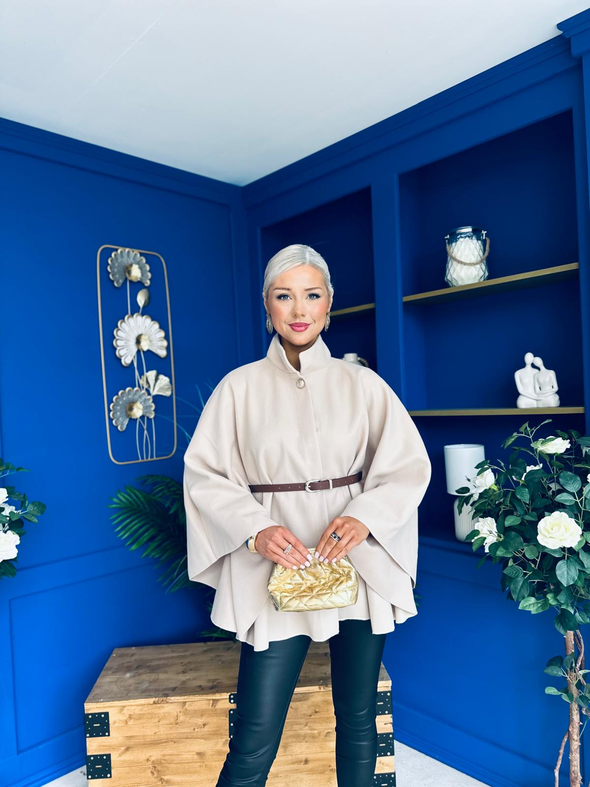 Justine Belted Cape Beige