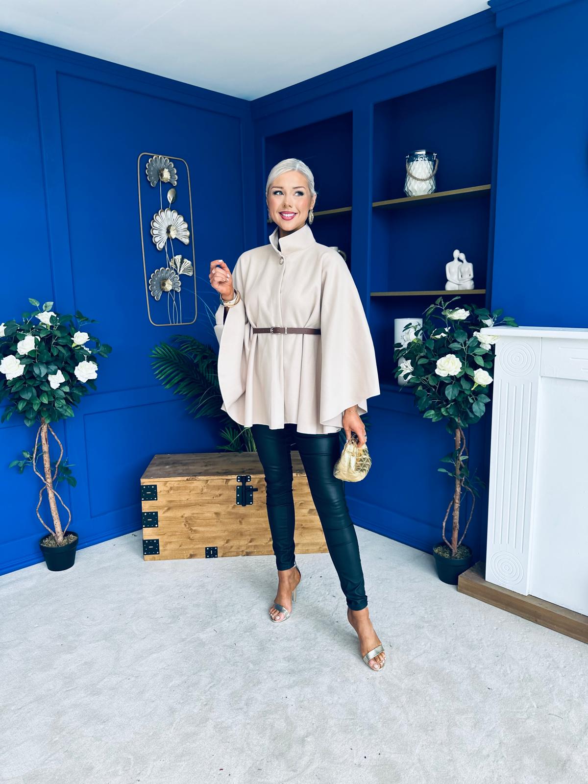 Justine Belted Cape Beige