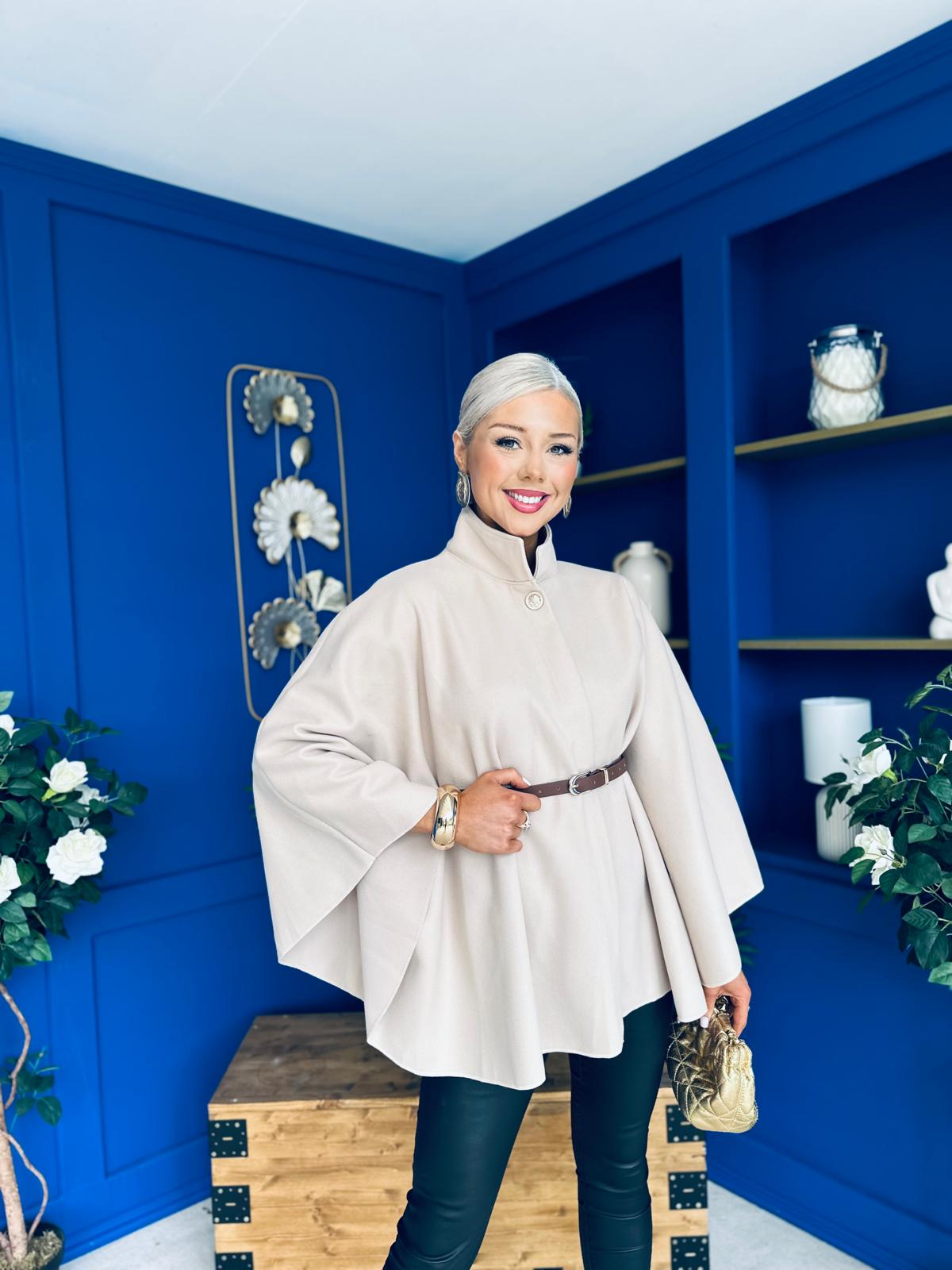 Justine Belted Cape Beige
