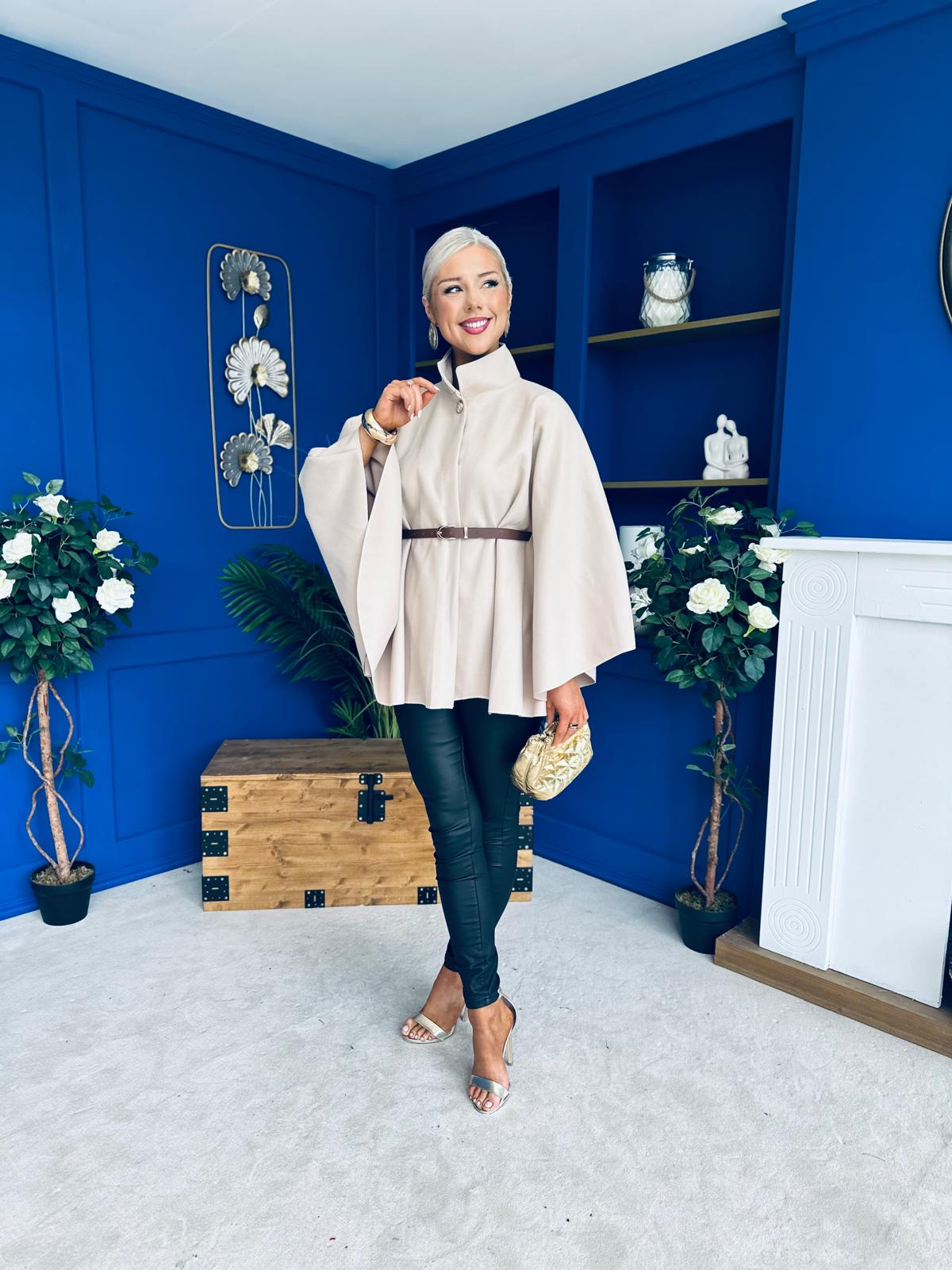 Justine Belted Cape Beige