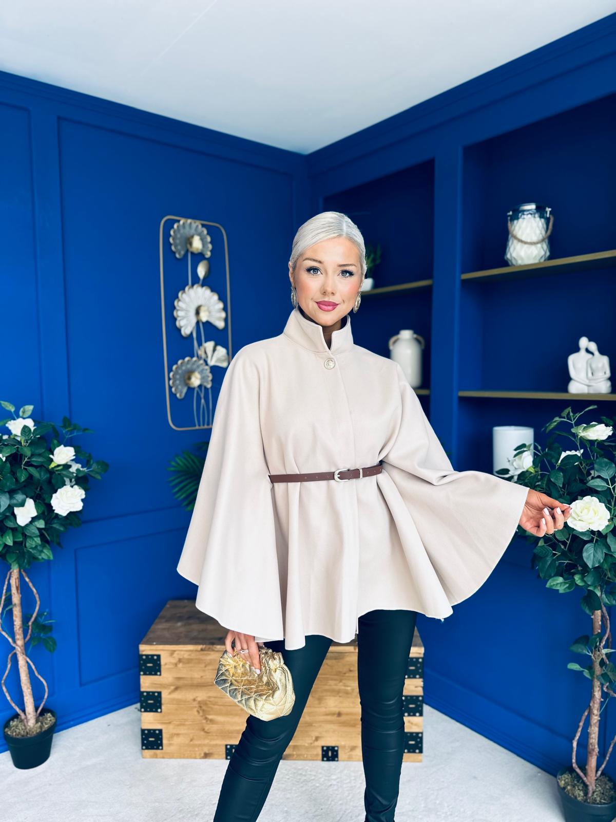 Justine Belted Cape Beige