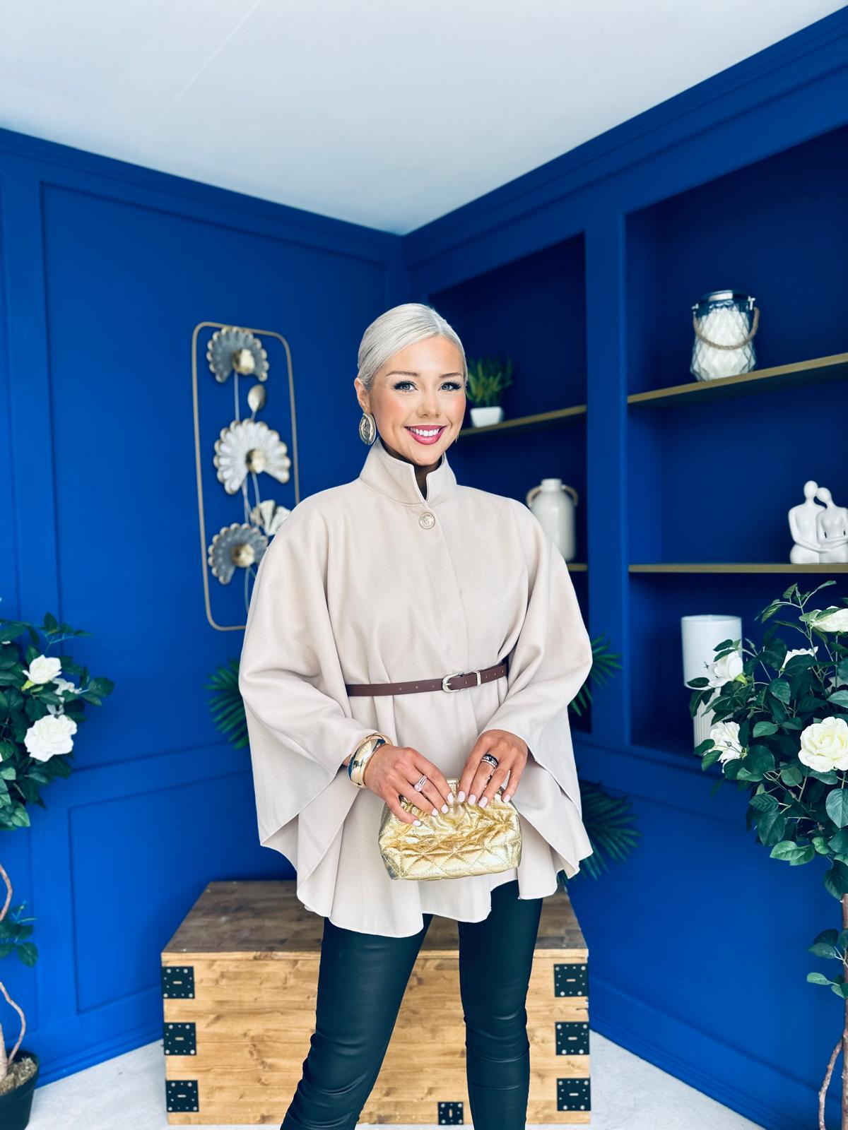 Justine Belted Cape Beige