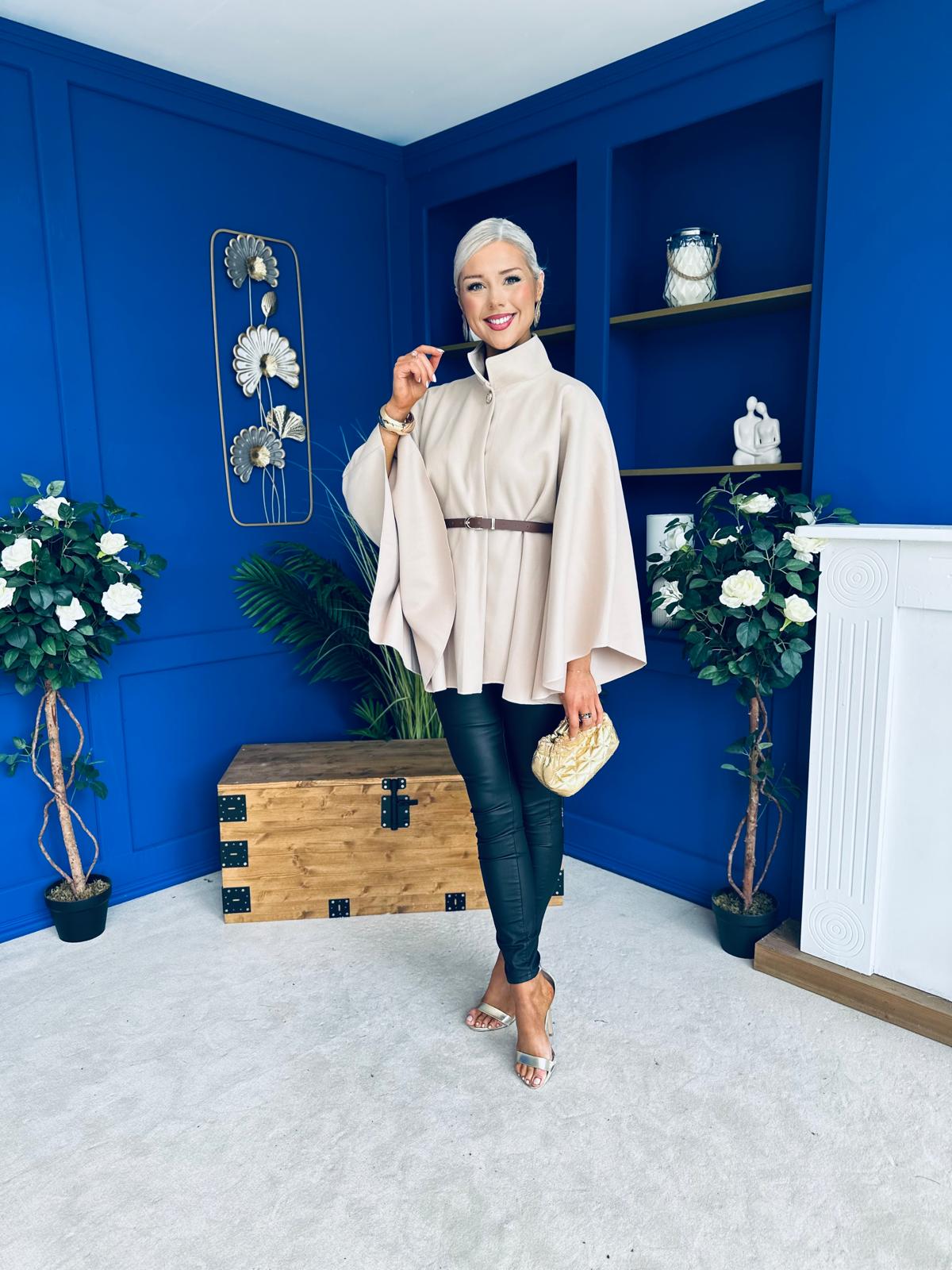 Justine Belted Cape Beige