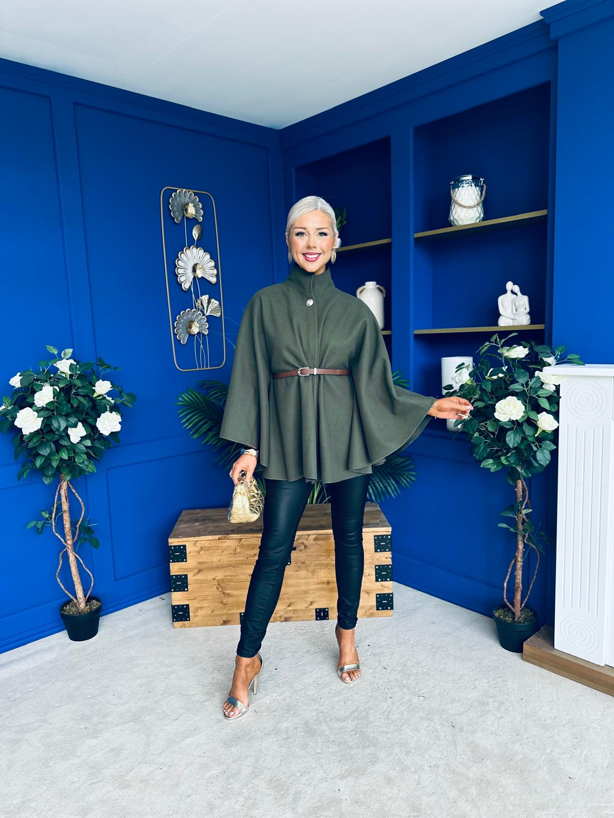Justine Belted Cape Khaki