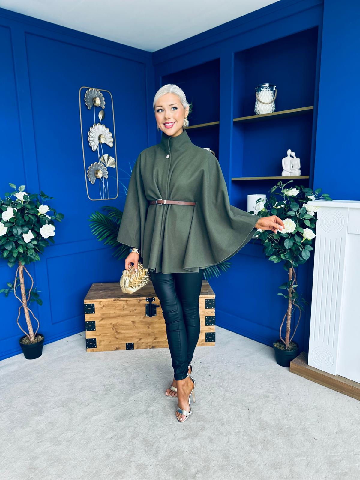 Justine Belted Cape Khaki