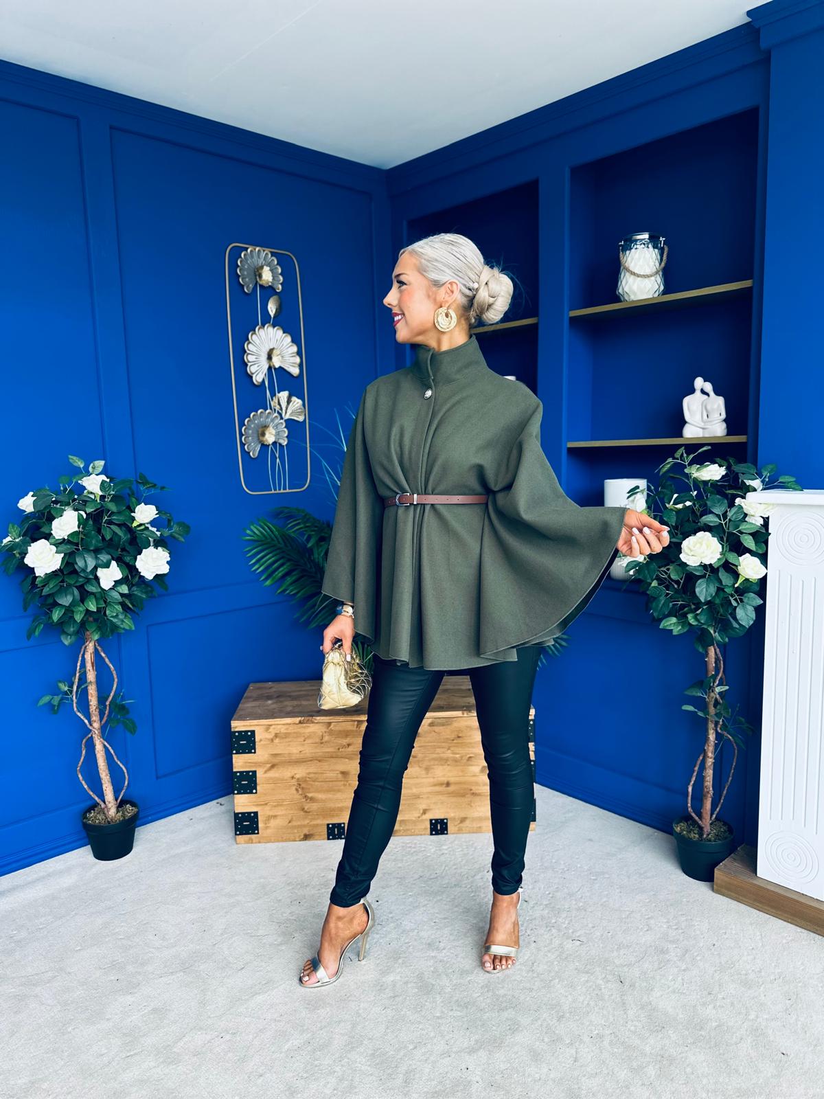 Justine Belted Cape Khaki