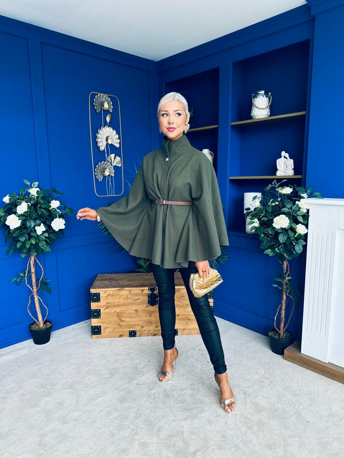 Justine Belted Cape Khaki