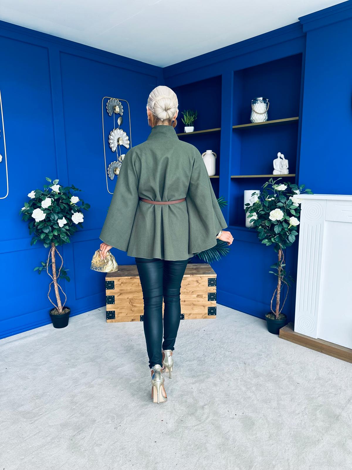 Justine Belted Cape Khaki