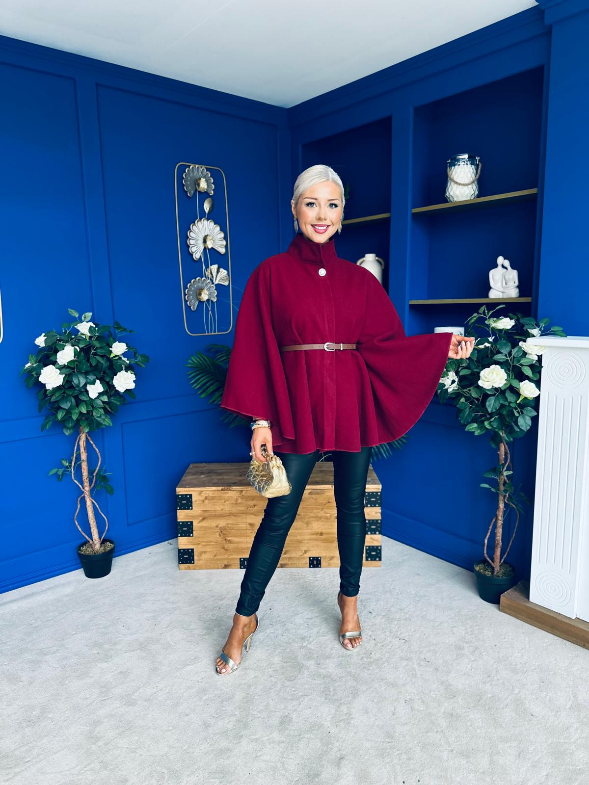Justine Belted Cape Wine