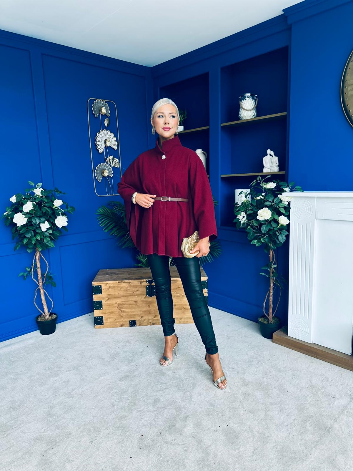 Justine Belted Cape Wine