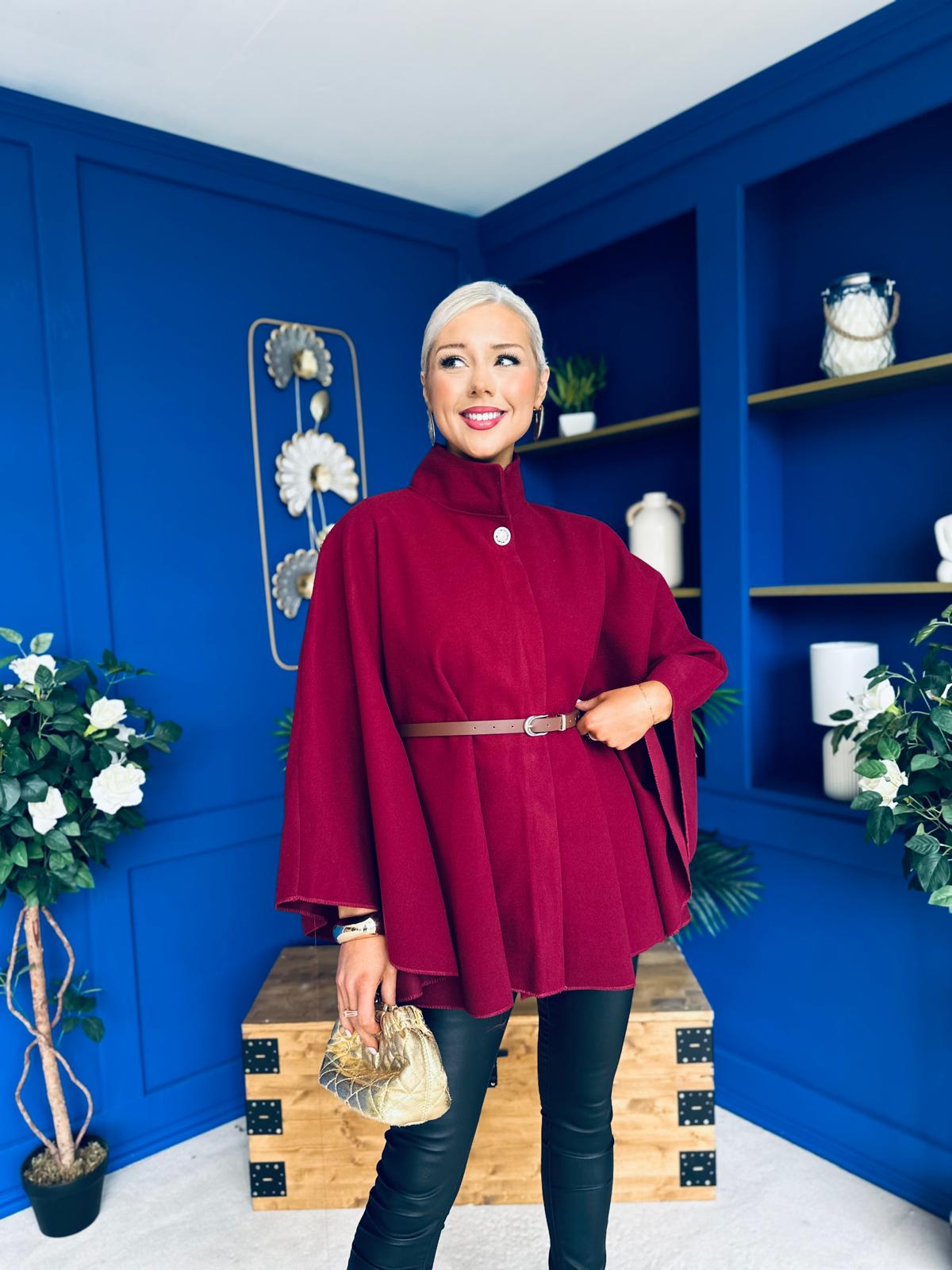 Justine Belted Cape Wine