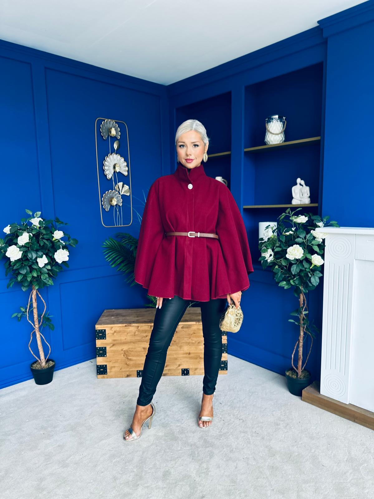 Justine Belted Cape Wine