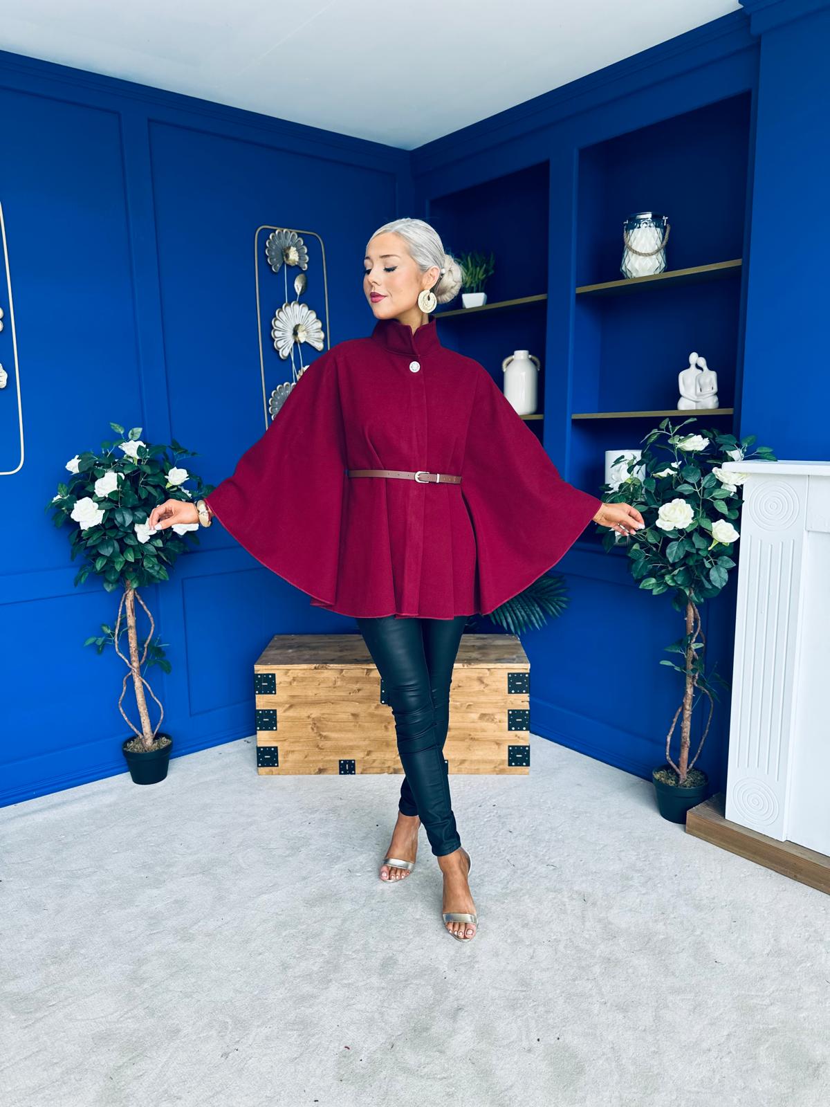Justine Belted Cape Wine