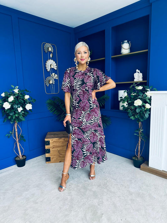 Marley Angel Sleeve Midi Dress Leaf Purple