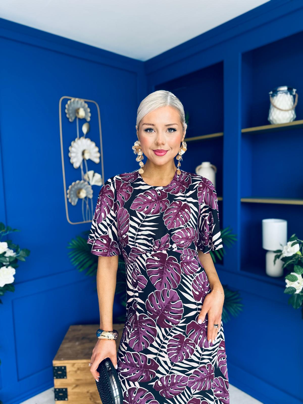 Marley Angel Sleeve Midi Dress Leaf Purple