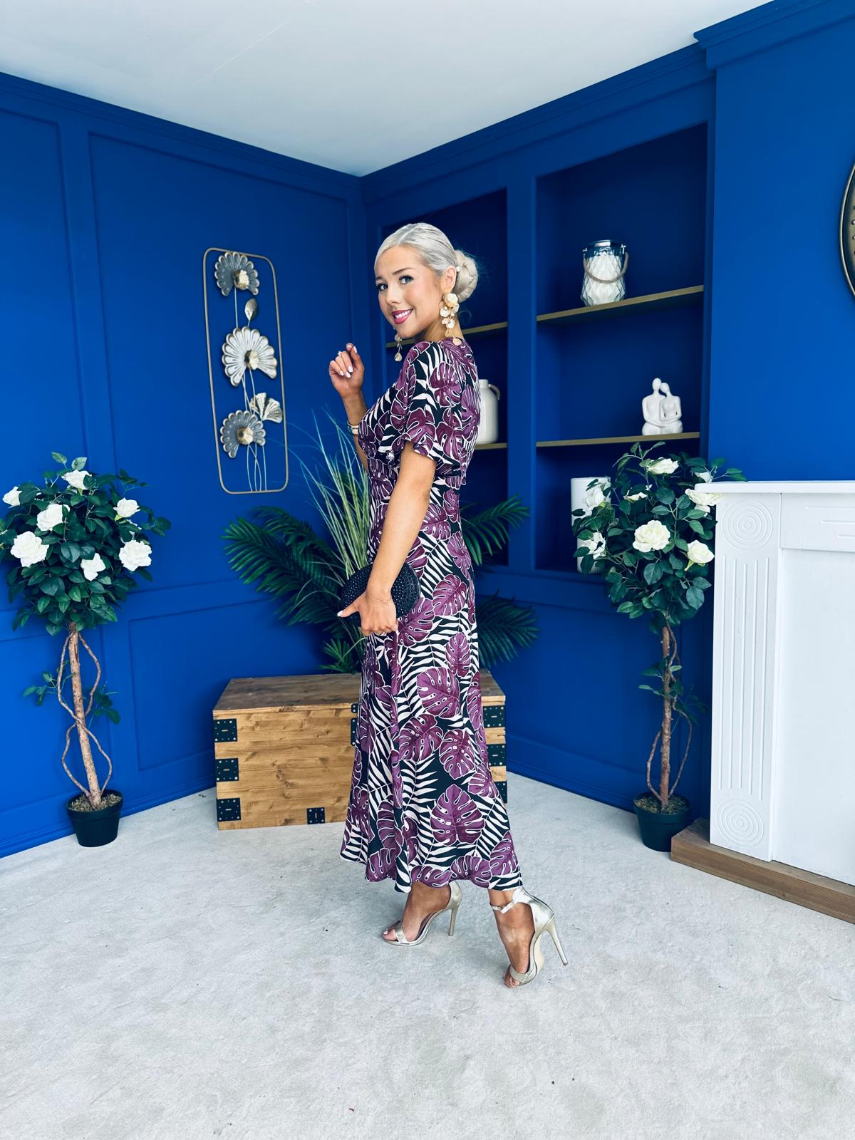 Marley Angel Sleeve Midi Dress Leaf Purple