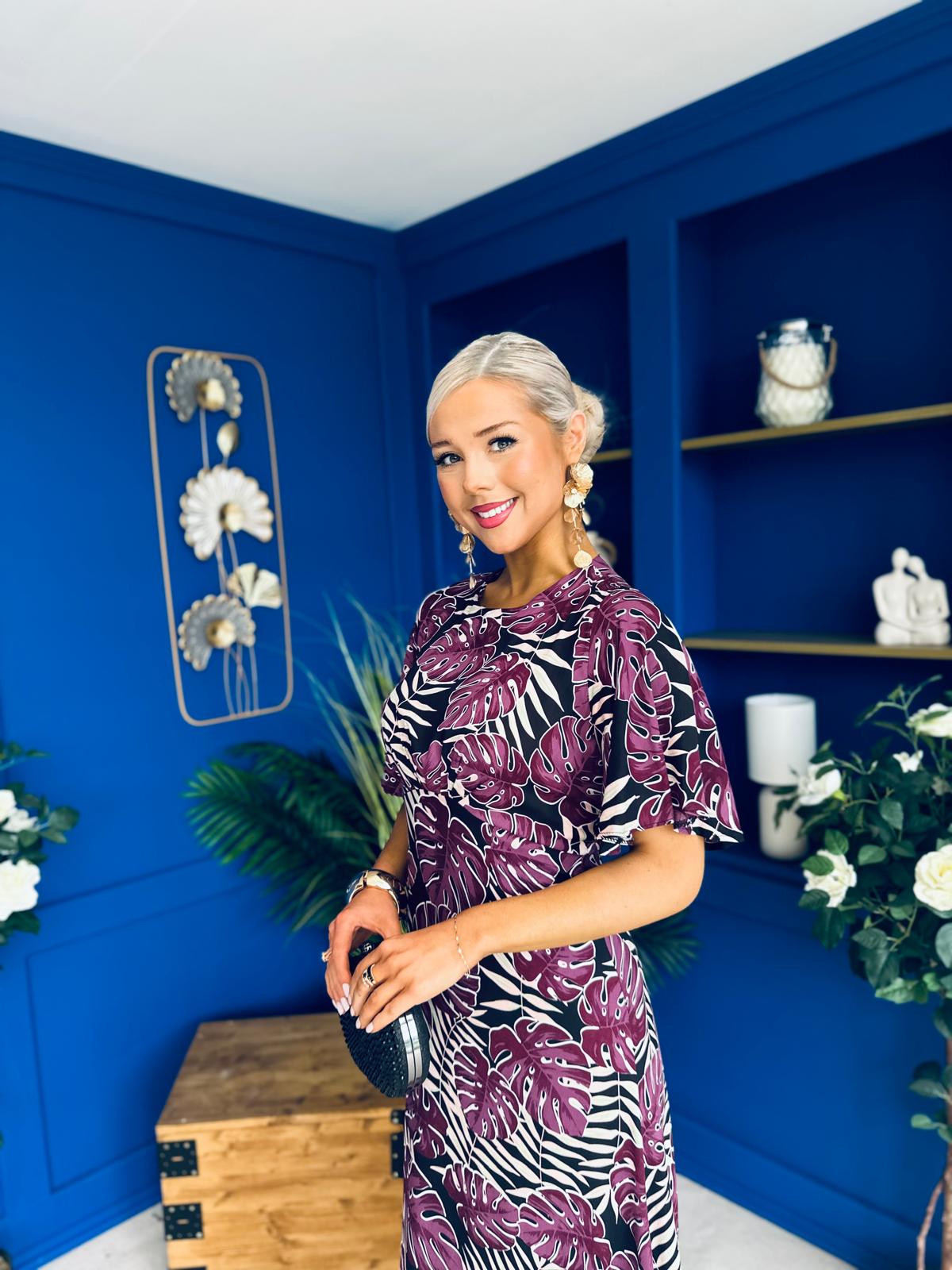 Marley Angel Sleeve Midi Dress Leaf Purple