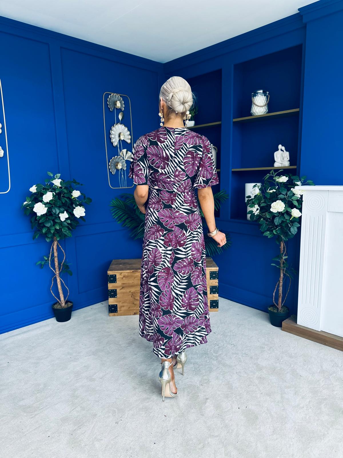 Marley Angel Sleeve Midi Dress Leaf Purple