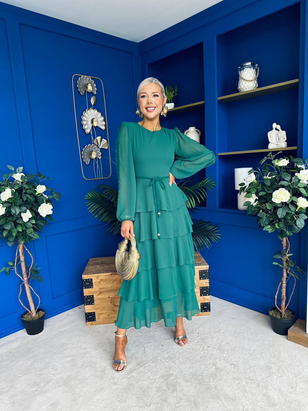 Rosha Layered Occasion Dress Emerald