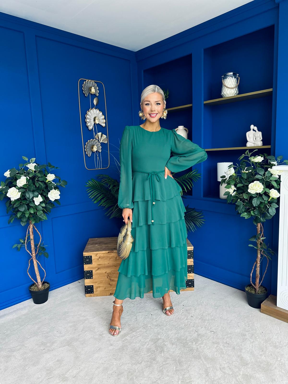 Rosha Layered Occasion Dress Emerald