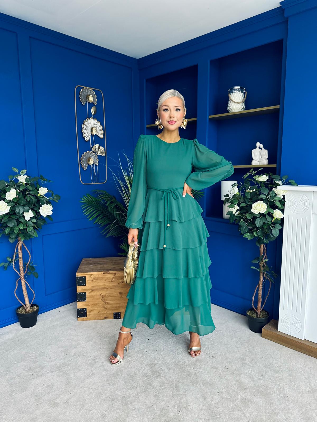 Rosha Layered Occasion Dress Emerald