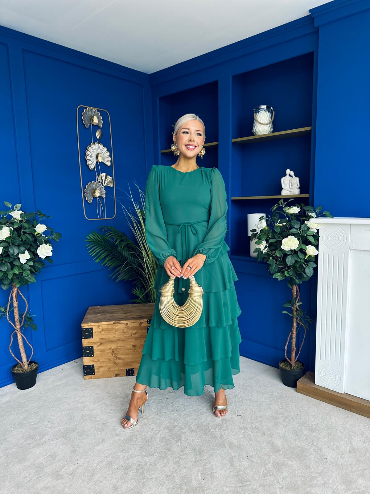 Rosha Layered Occasion Dress Emerald
