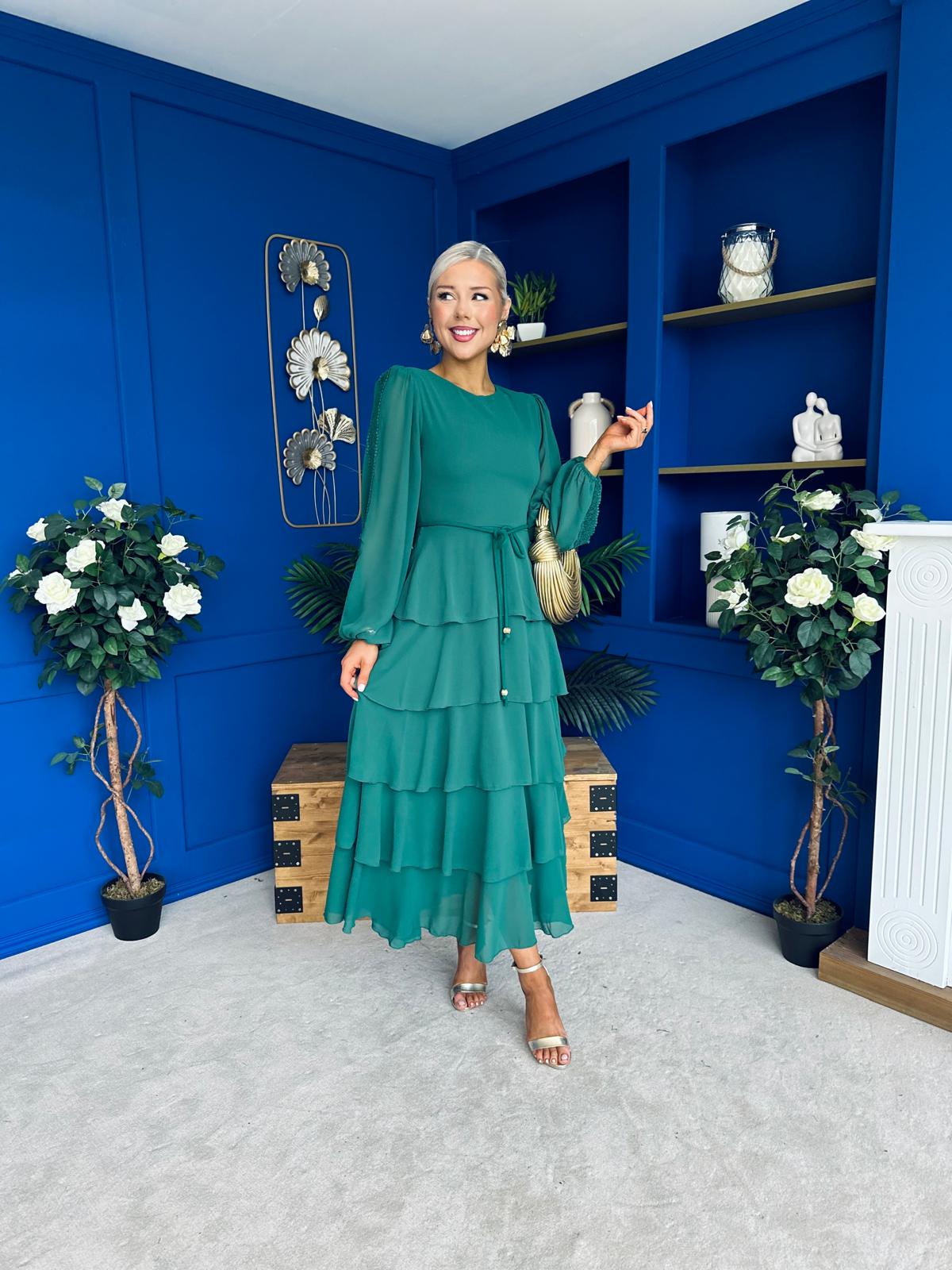 Rosha Layered Occasion Dress Emerald