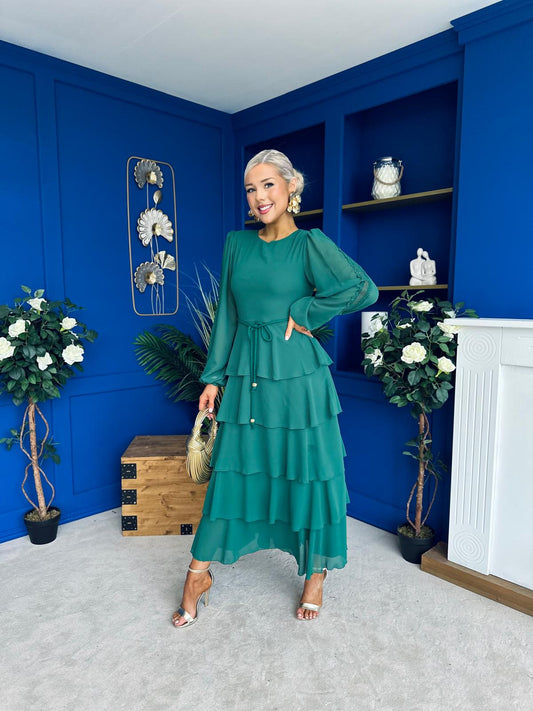 Rosha Layered Occasion Dress Emerald