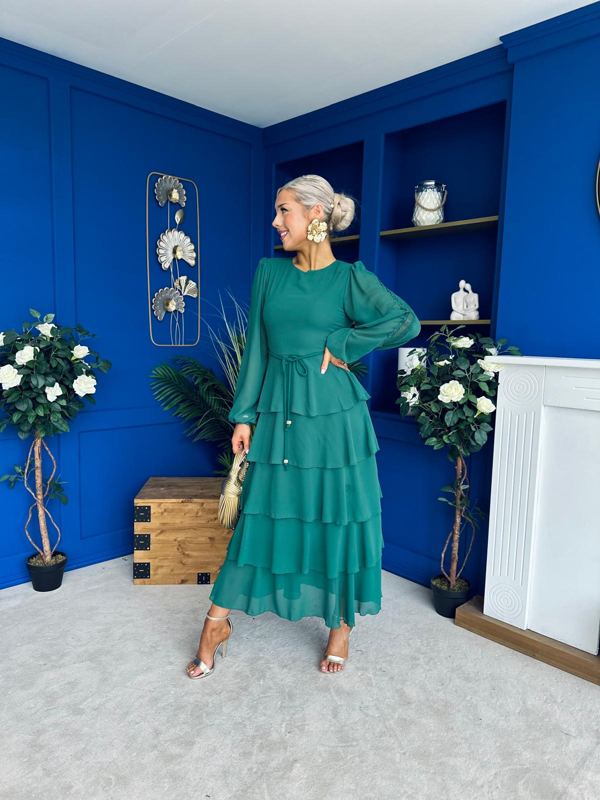Rosha Layered Occasion Dress Emerald