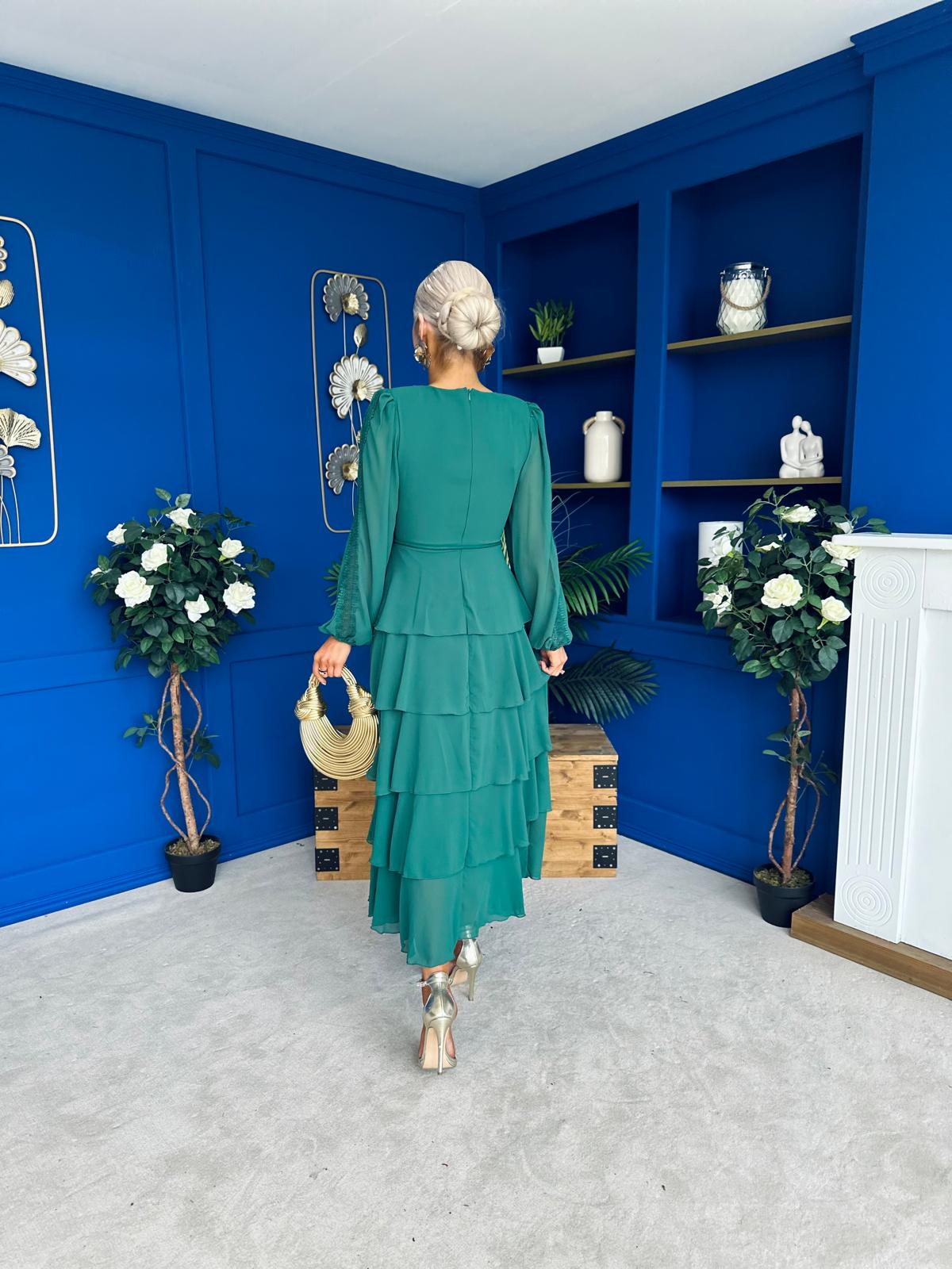 Rosha Layered Occasion Dress Emerald