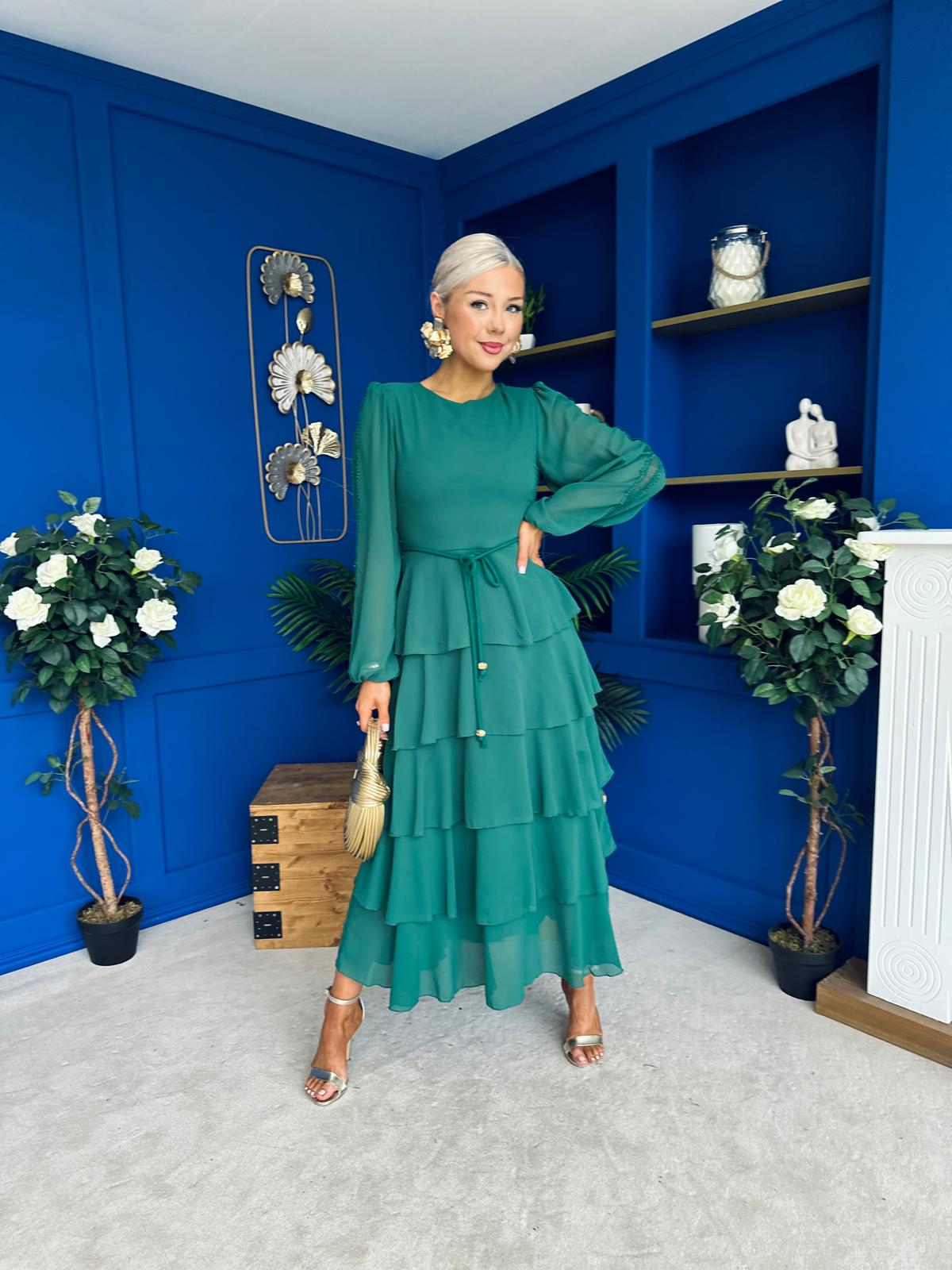 Rosha Layered Occasion Dress Emerald