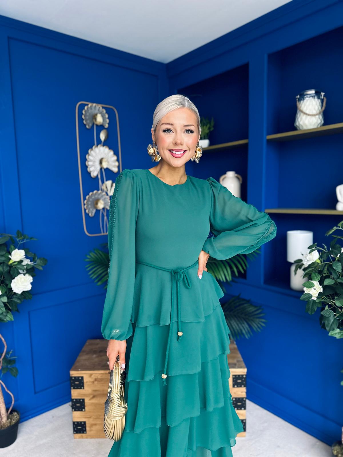 Rosha Layered Occasion Dress Emerald