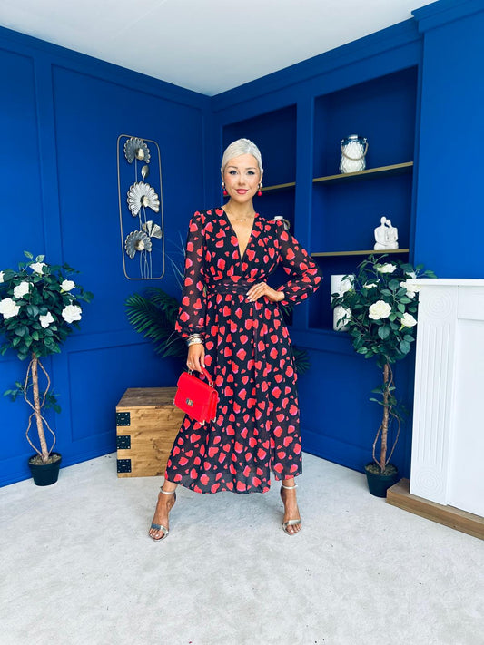 Sabrina Banded Midi Dress Black Heart