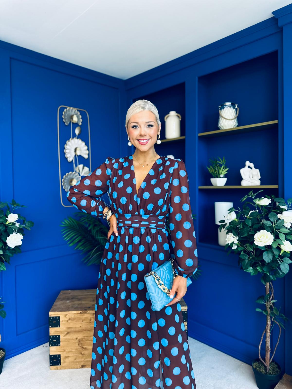 Sabrina Banded Midi Dress Polka Coco