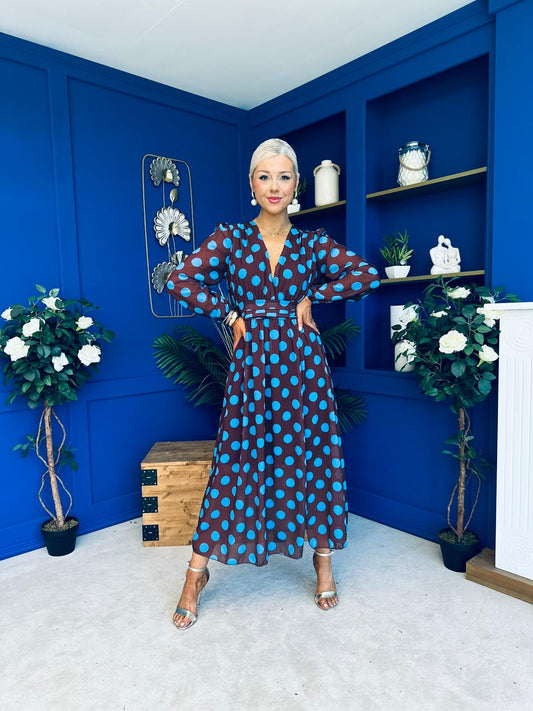 Sabrina Banded Midi Dress Polka Coco