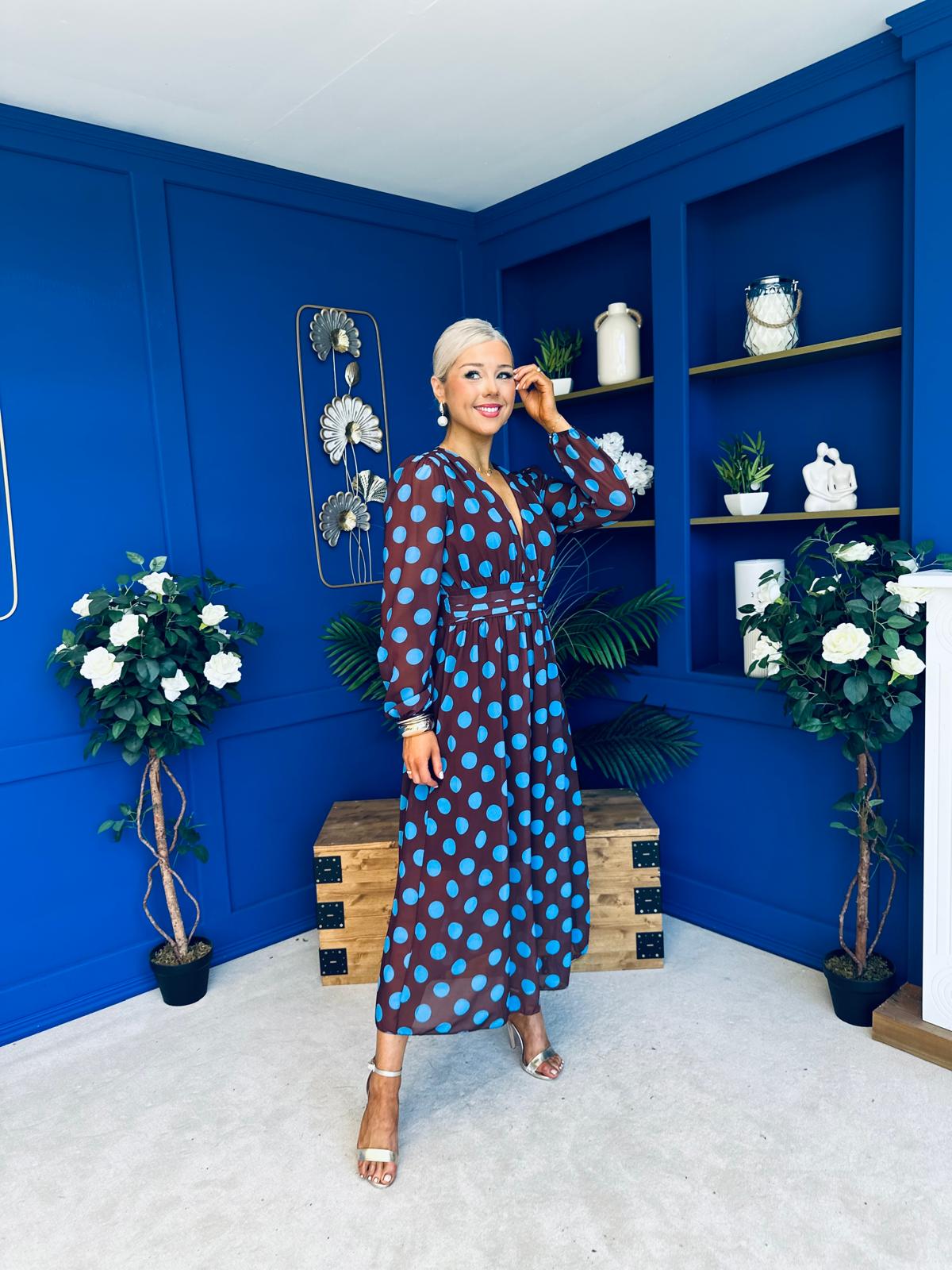 Sabrina Banded Midi Dress Polka Coco