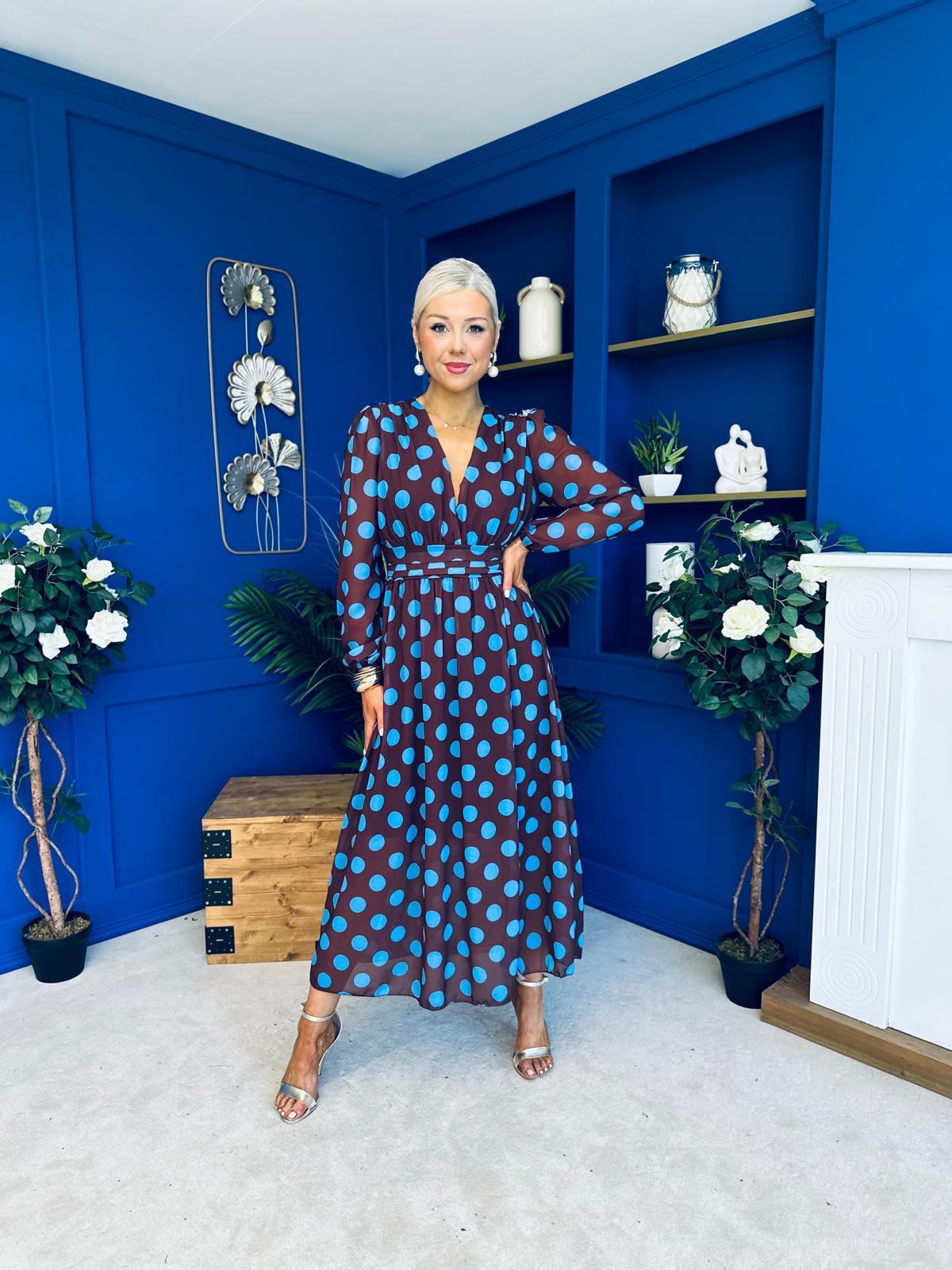 Sabrina Banded Midi Dress Polka Coco
