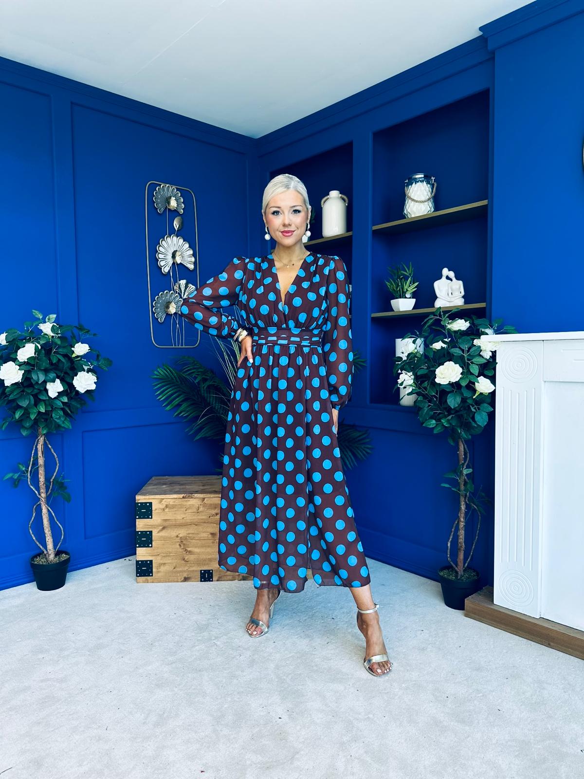 Sabrina Banded Midi Dress Polka Coco