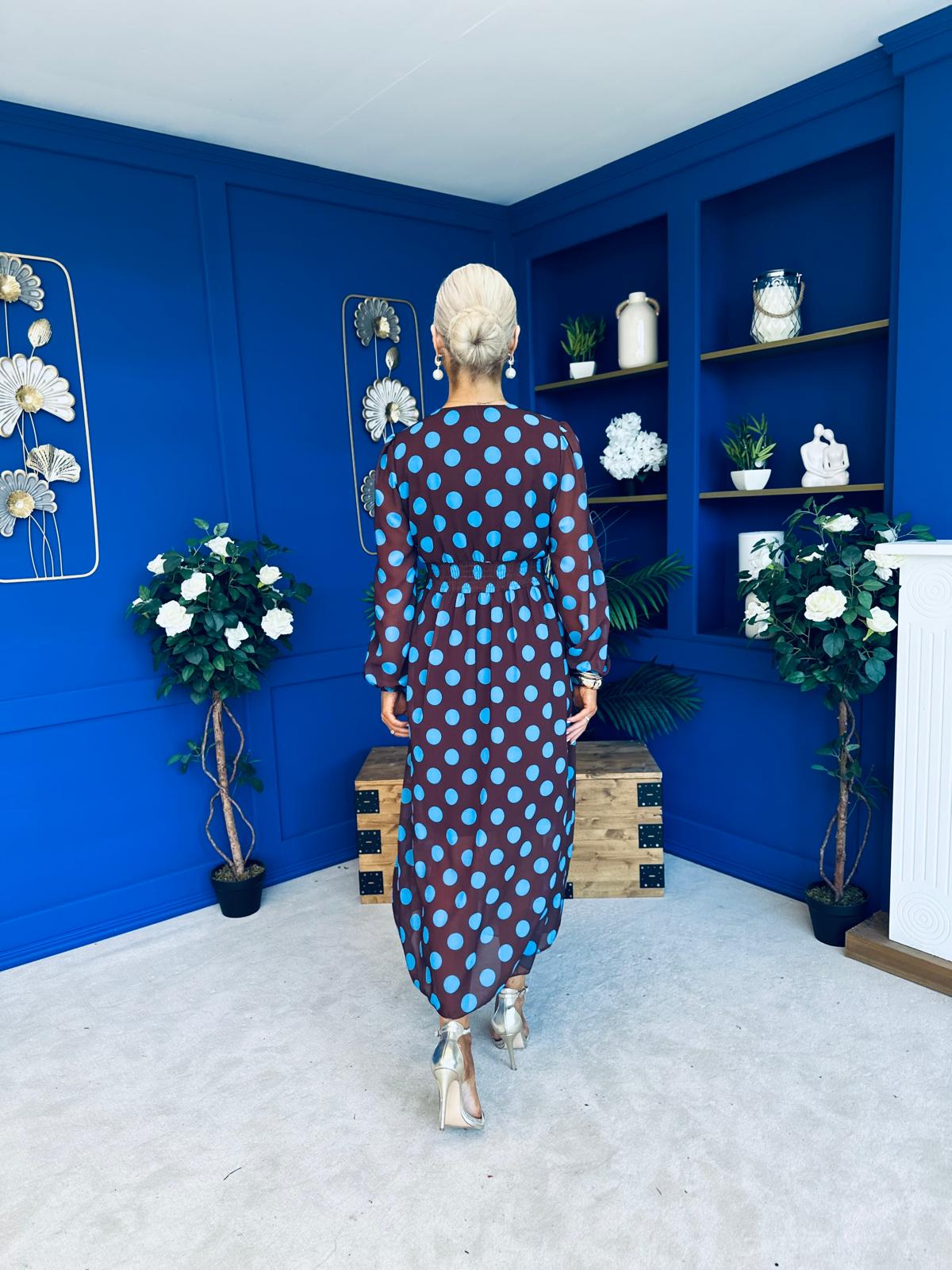 Sabrina Banded Midi Dress Polka Coco