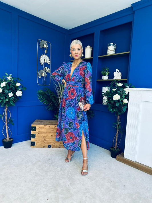 Sabrina Banded Midi Dress Floral Purple