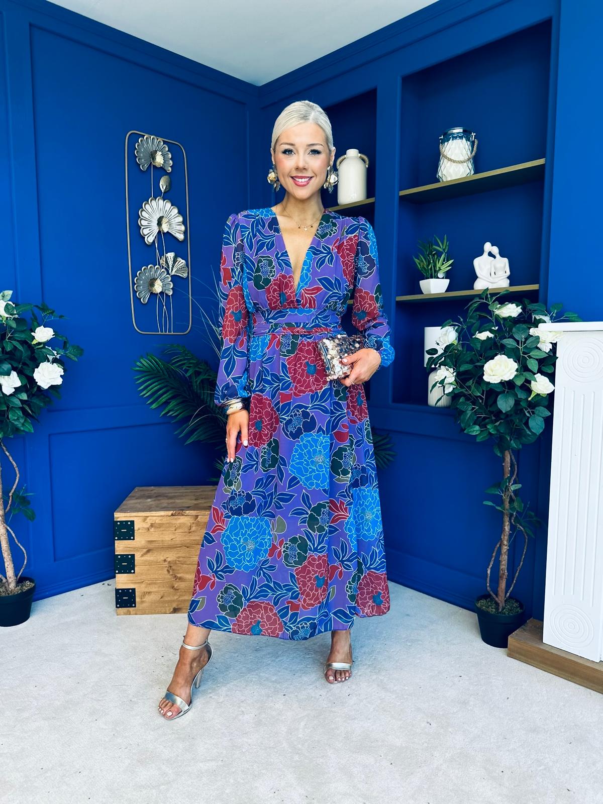 Sabrina Banded Midi Dress Floral Purple