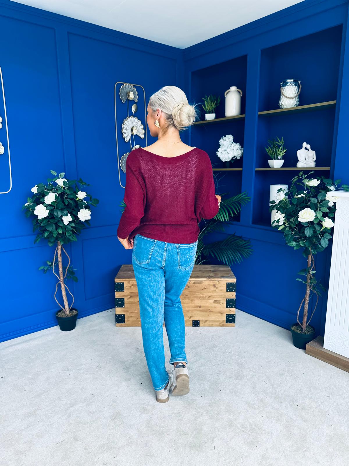 Oprah Loose Knit Top Wine