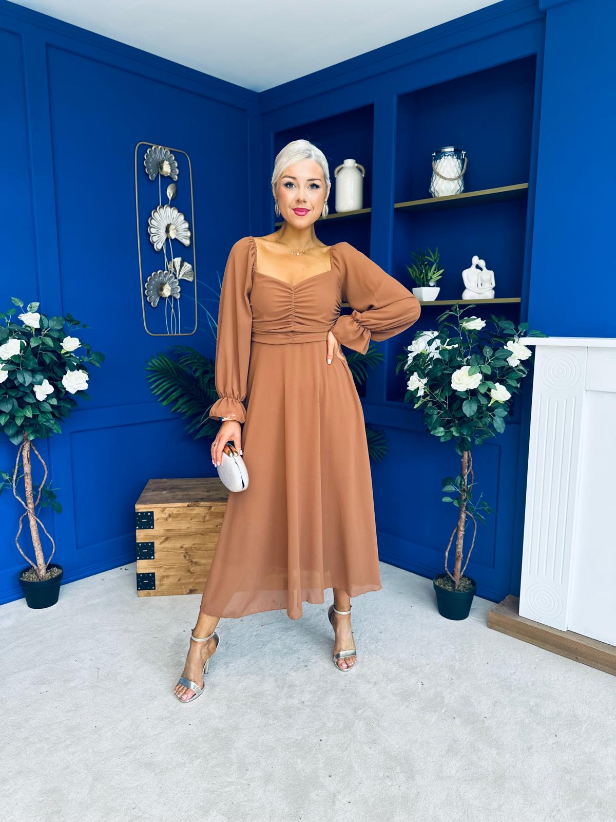 Eire Long Sleeve Midi Dress Caramel