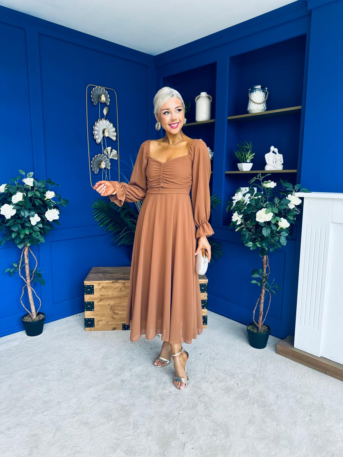Eire Long Sleeve Midi Dress Caramel