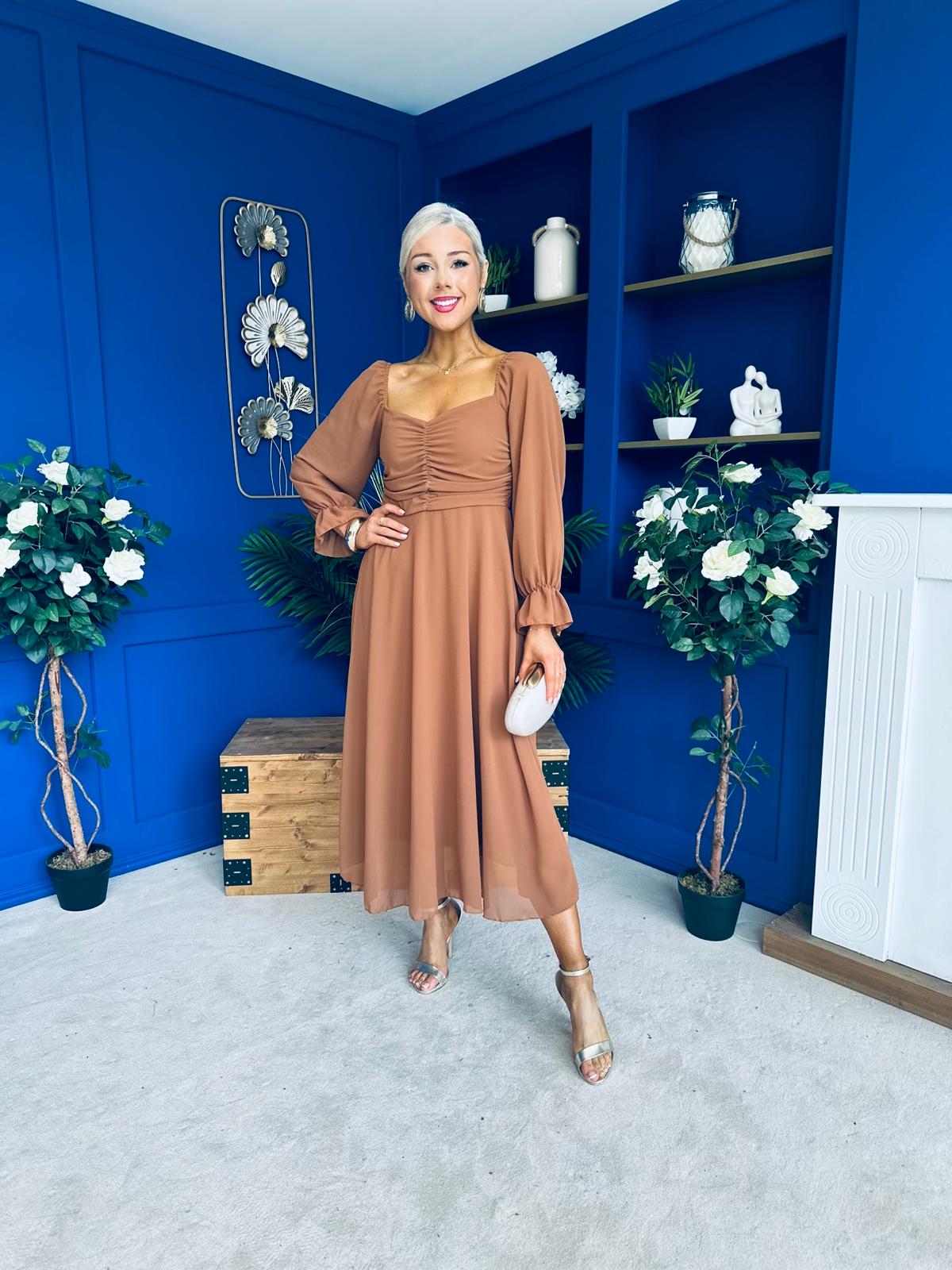 Eire Long Sleeve Midi Dress Caramel