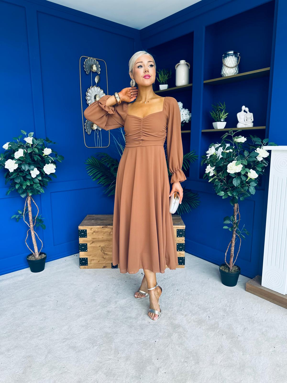 Eire Long Sleeve Midi Dress Caramel