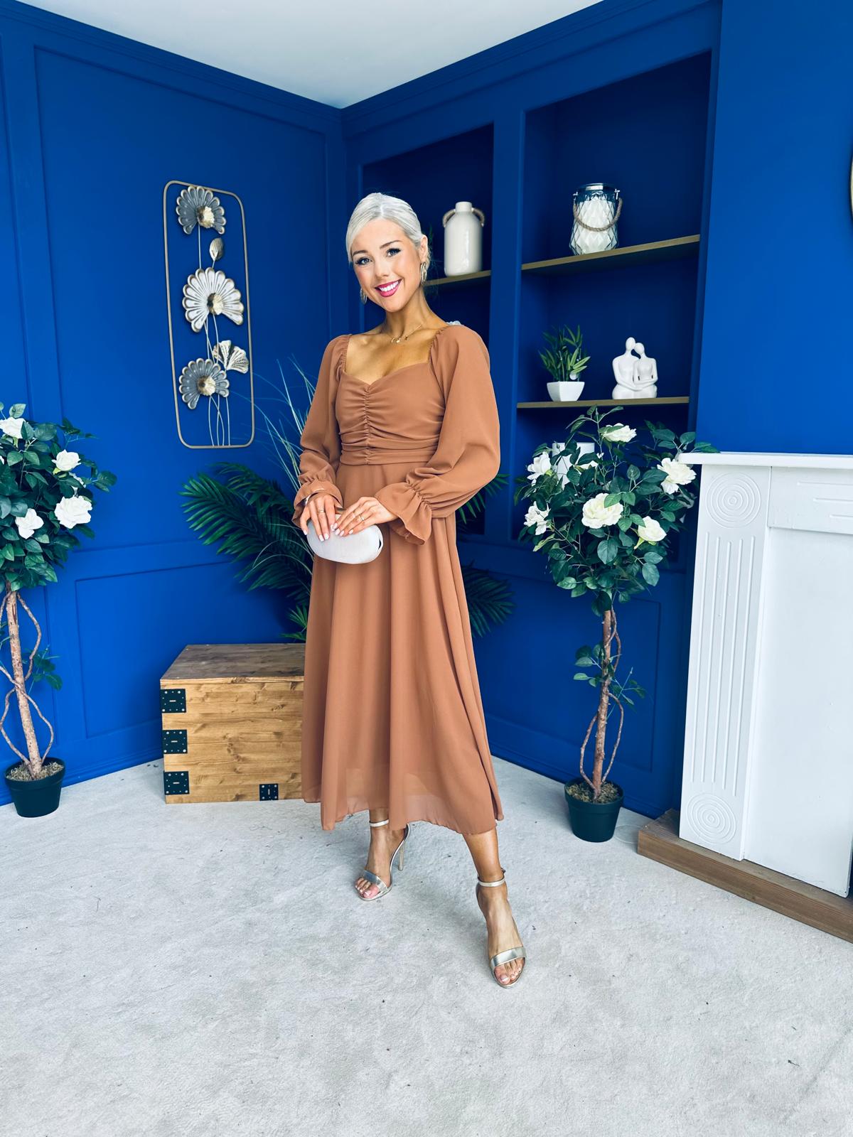 Eire Long Sleeve Midi Dress Caramel